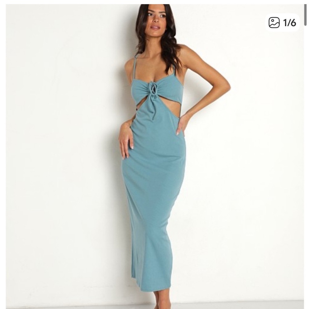 NWT L*Space Naomi Dress Teal Ribbed Cutout Midi Sz S